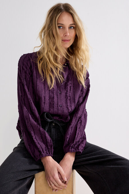 Tramontana Textured Stripe Blouse AubergineNoir