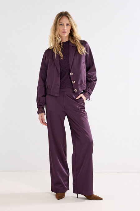Tramontana Trousers Bonded Satin AubergineNoir