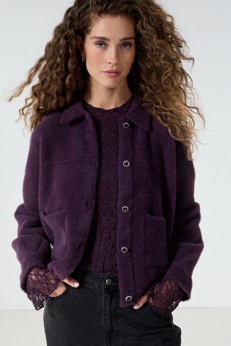 Tramontana Feather Yarn Jacket AubergineNoir