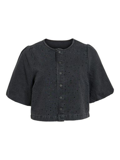 Vila vipal 2/4 rhinestone denim top blk Black Denim