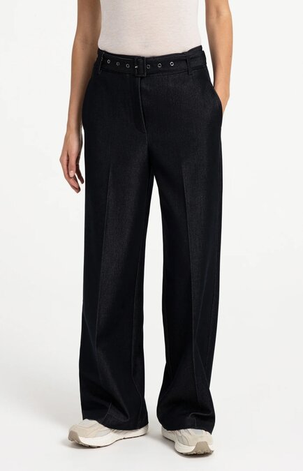 Yaya Woven wide leg trousers with belt cat black