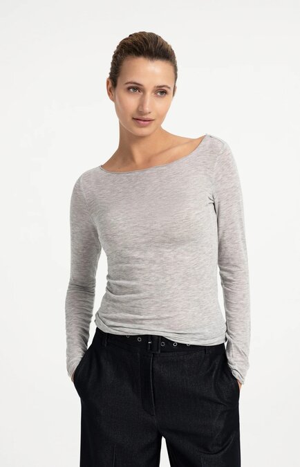Yaya Long sleeve top with round neck pure cashmere grey melange