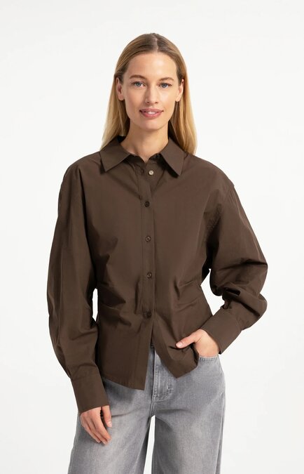 Yaya Blouse with waist accent and back pleats slate black brown