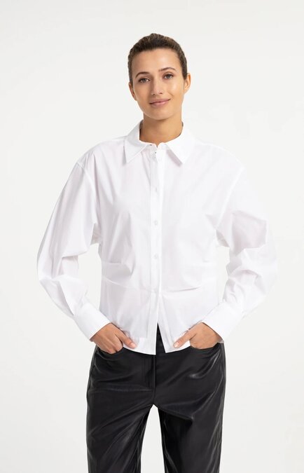 Yaya Blouse with waist accent and back pleats pure white