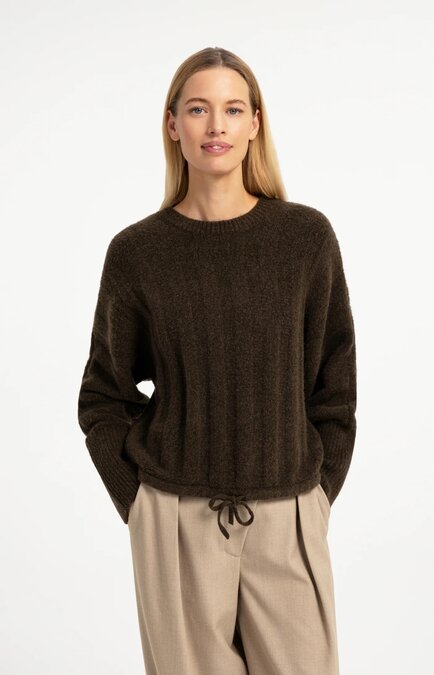 Yaya Rib batwing sweater with cord slate black brown melange