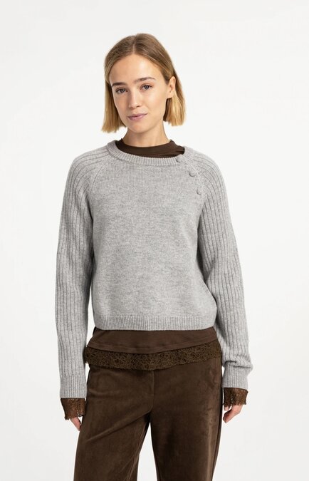 Yaya Sweater with rib sleeves and buttons medium grey melange