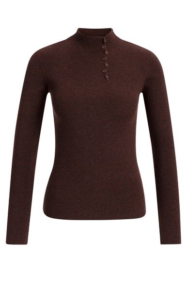 Yaya Turtle rib fitted sweater with botton detail bitter chocolate red
