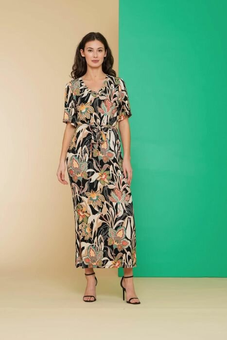 Geisha Dress FAY v-neck aop emerald/orange