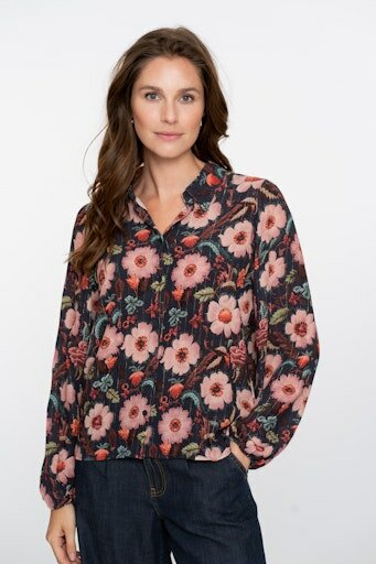 Geisha Blouse print flowers blue/pink