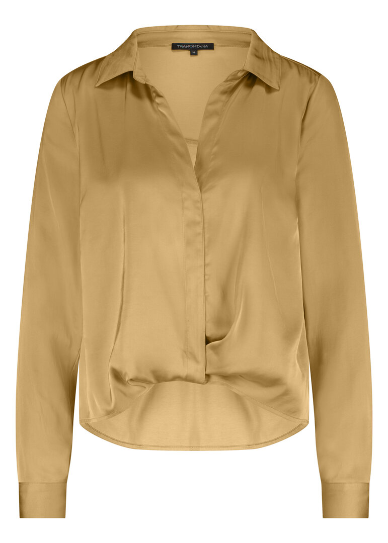 Tramontana Hammered Satin Wrap Blouse Camel
