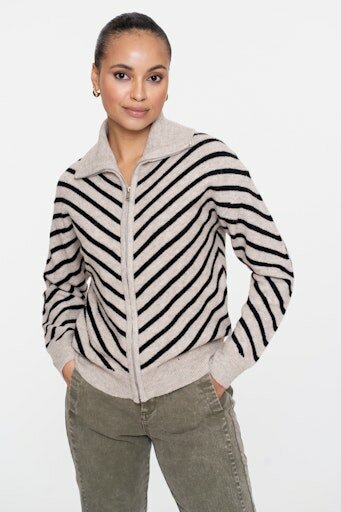 Geisha Cardigan zip striped black/sand