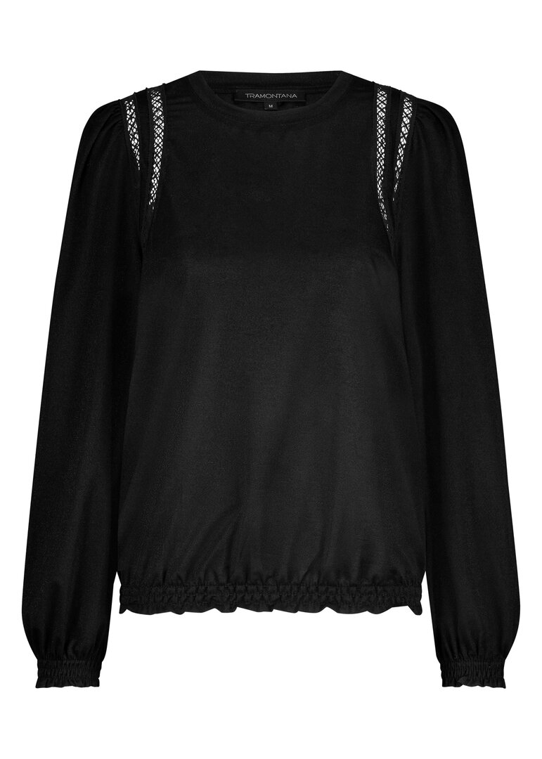 Tramontana Lace Tape Glitter Top Black