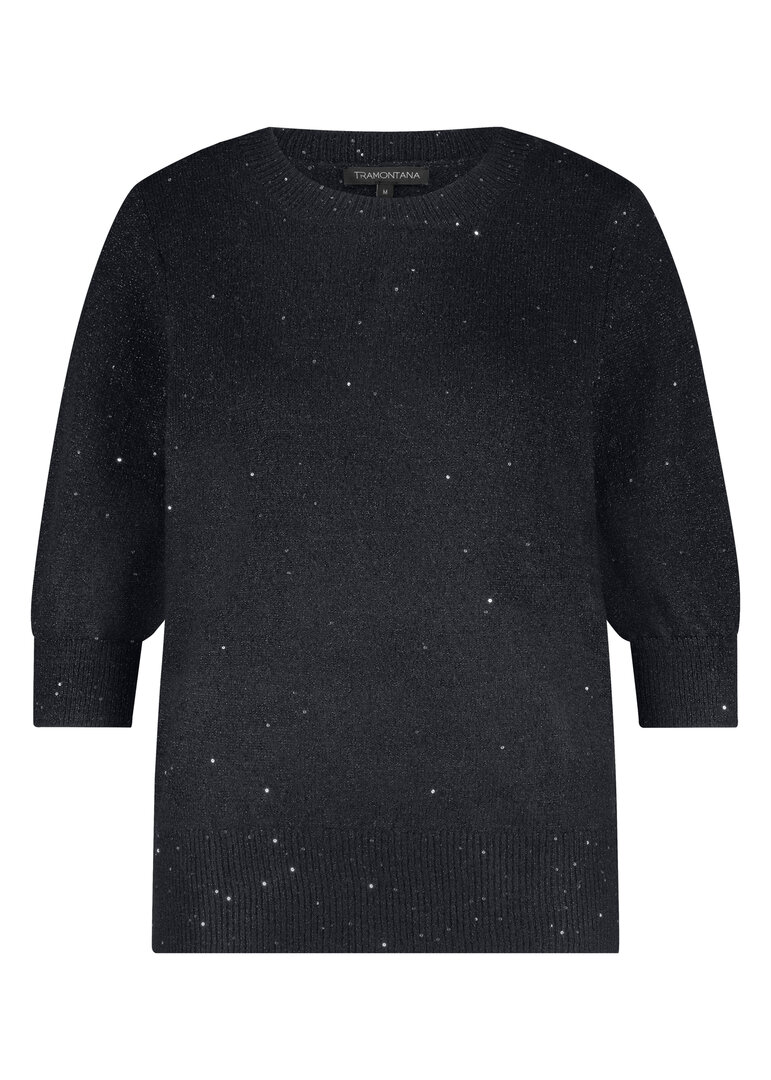 Tramontana Short-Sleeve Sequin Jumper BlackMelange