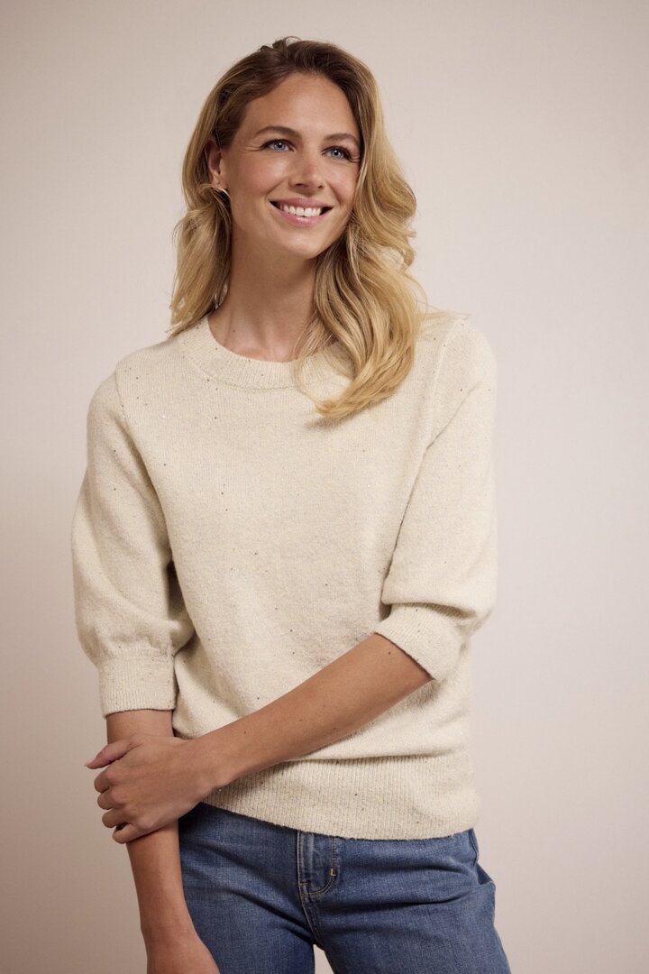 Tramontana Short-Sleeve Sequin Jumper StoneMelange