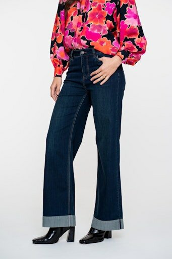 Geisha Jeans wide turn-up black denim tinted