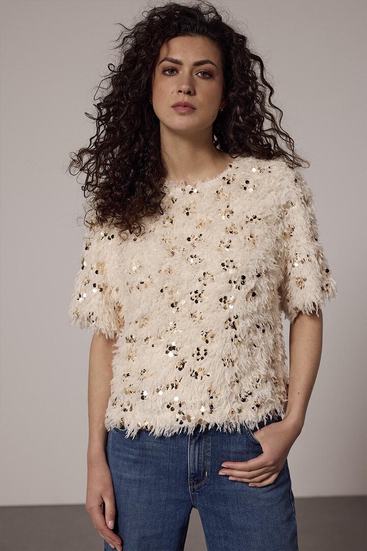 Tramontana Feathered Sequin Top Stone