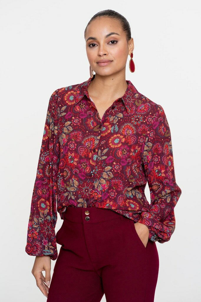 Geisha Blouse print  fuchsia/red