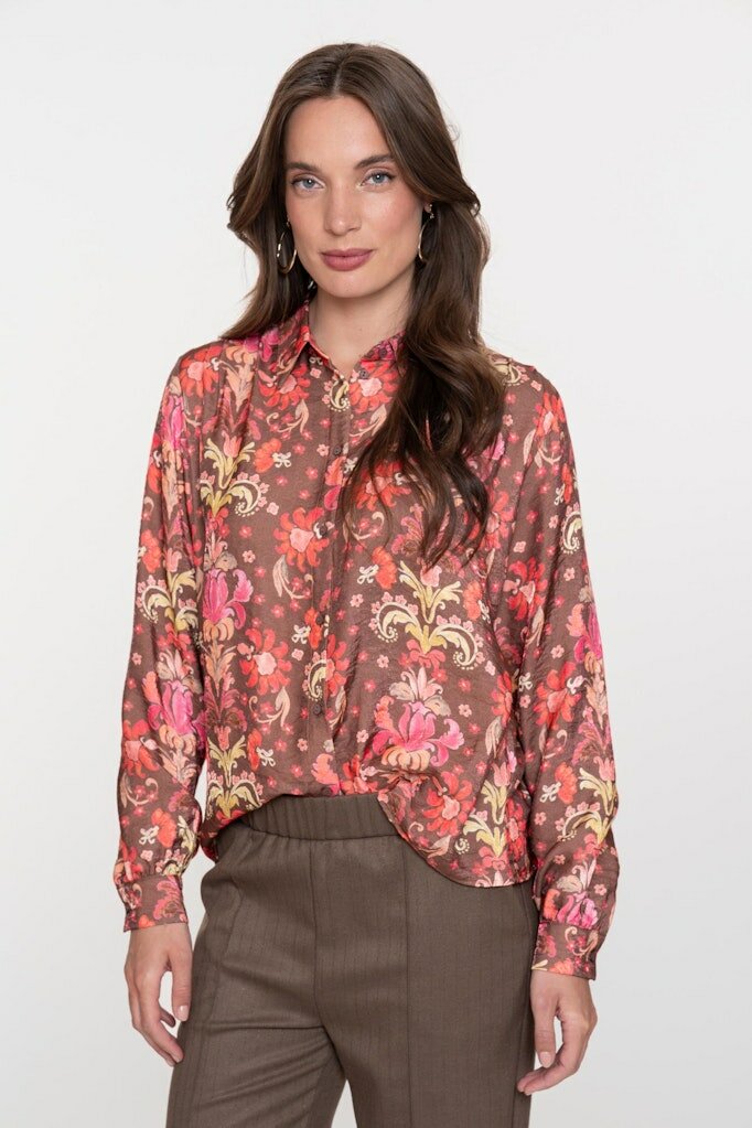 Geisha blouse brown/soft red