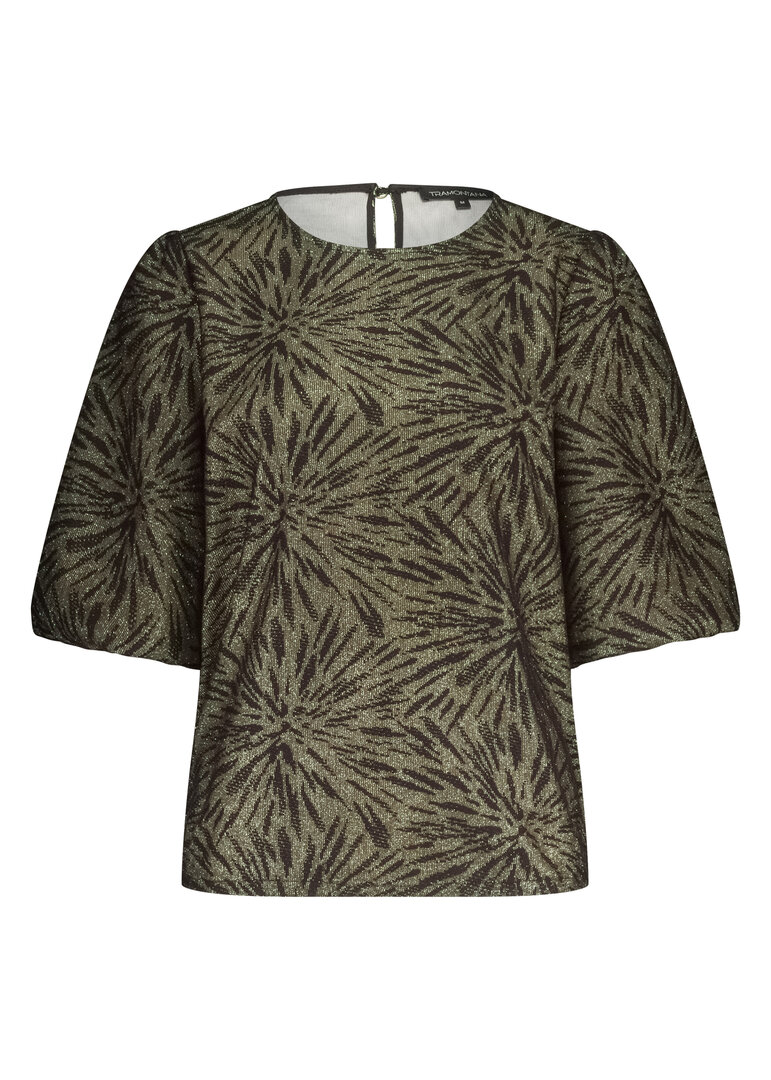 Tramontana Puff-Sleeve Top Sparkling Pattern Black