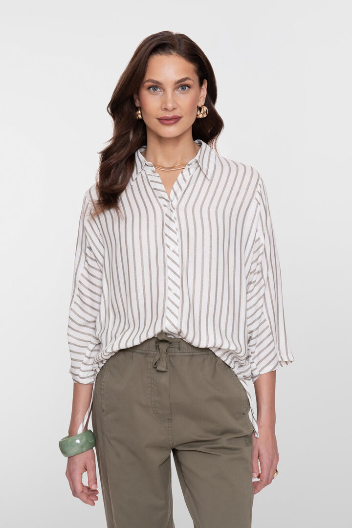 Geisha Blouse lurex stripes off-white, silver 63131-99