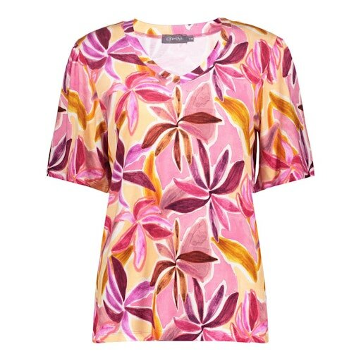 Geisha T-shirt JAZZ  V-neck jersey AOP purple/pink 62034-60
