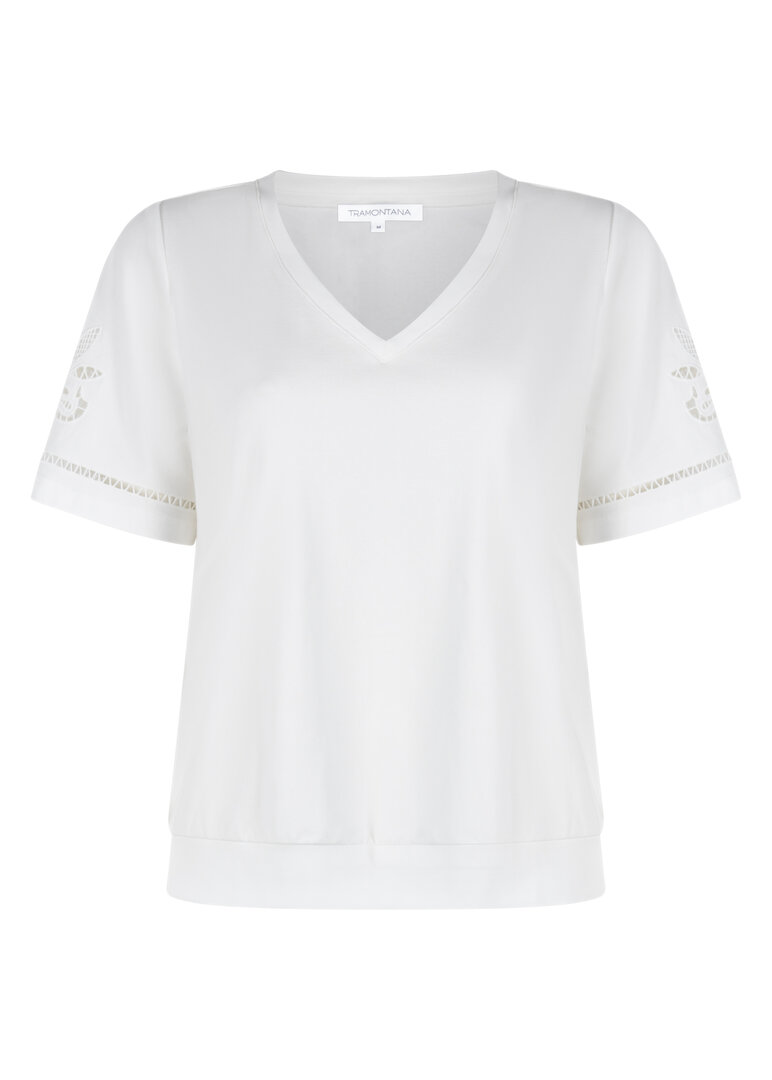Tramontana T-Shirt Embroidered Sleeves  OffWhite