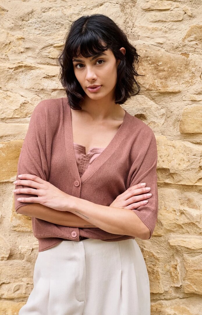 Yaya Batwing cardigan in textured knit burlwood pink melange