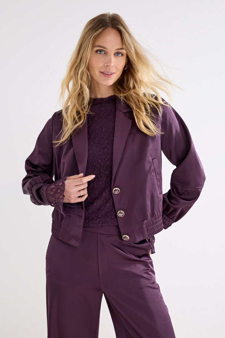 Tramontana Jacket Bonded Satin AubergineNoir