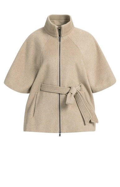 Yaya Soft woven wool mix poncho jacket with rib collar pure cashmere grey melange