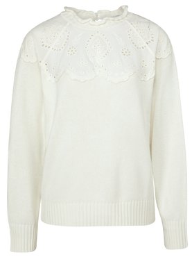 Yaya Embroidery anglaise top part sweater ls egret off white