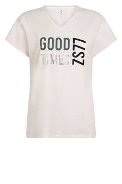 Zoso Goodtimes T shirt with print pailetten off white