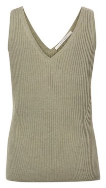Yaya Tank top with front and back V-neck in rib stitch seagrass green