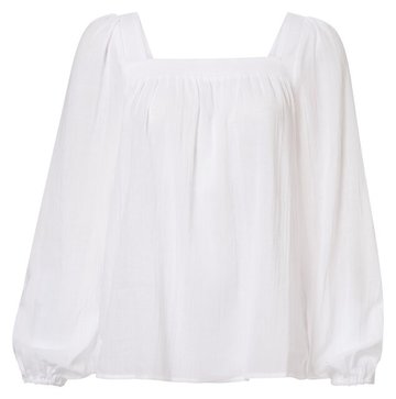 Yaya Long sleeve top with fancy neckline pure white