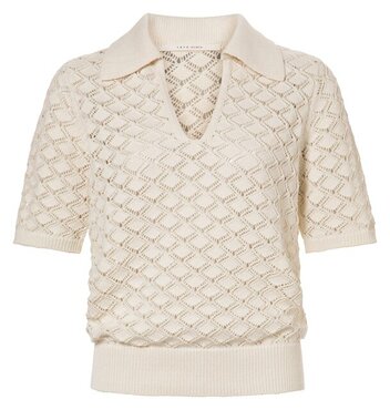 Yaya Pointelle textured polo with short sleeves wool white