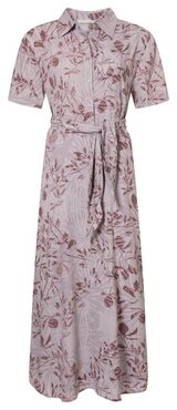 Yaya Printed short sleeve dress with knotted waist detail raindrops purple dessin