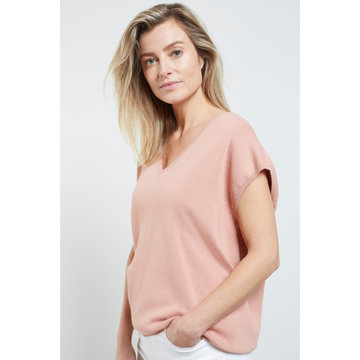 Yaya button on the back sweater with V-neck and shorts sleeves cameo pink melange