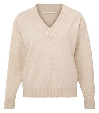 Yaya V-neck sweater long sleeve in soft quality beige melange