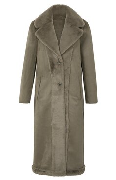 Yaya Long reversable shearling coat vintage khaki beige