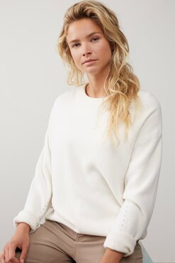 Yaya Sweater with crewneck line with pointelle detail wool white