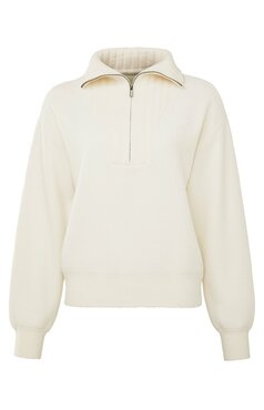 Yaya Sweater with long sleeves, collar, zip and dropped shoulders wool white