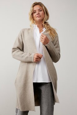 Yaya Long cardigan with long sleeves and dropped shoulders taupe grey melange