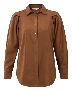 Yaya Suedine blouse with long sleeves, seams and buttons tan suede