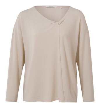 Yaya Long sleeve top with knotted neckline almond milk white