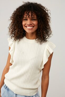 Yaya Ruffle sleeve sweater wool white