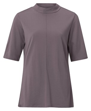 Yaya Top with round high neck, short sleeves and seam detail moonscape purple