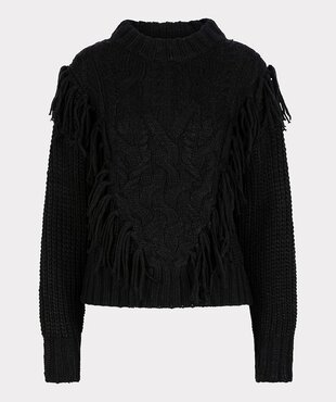 Esqualo Sweater cable fringes zwart