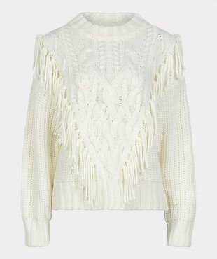 Esqualo Sweater cable fringes off white