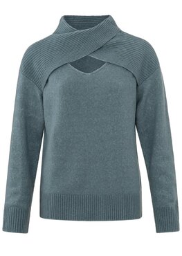 Yaya Open neckline sweater ls blue wool
