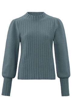 Yaya Rib mixed puff sleeve sweater stormt weather blue