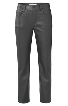 Yaya Faux leather straight 5 pocket trousers pinstripe grey